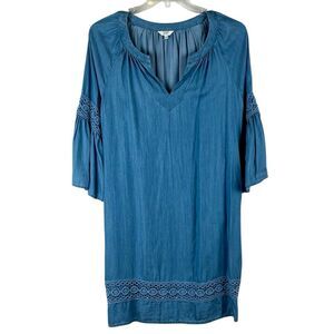 Crown & Ivy Blue V-neck Bell 3/4 Sleeve Denim Dress XL